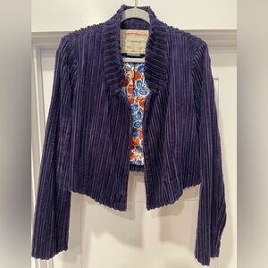 Anthropologie by Cartonnier Deep Blue Corduroy Cropped Blazer